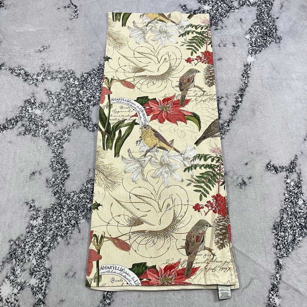 Pottery Barn Botanical Bird Table Runner Linen Blend Holiday Christmas 18X90